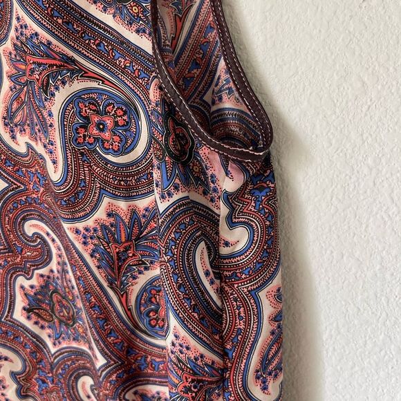 Theory Brindina Veranda Silk Leather Trim Paisley Print Shift Dress - Picture 12 of 12